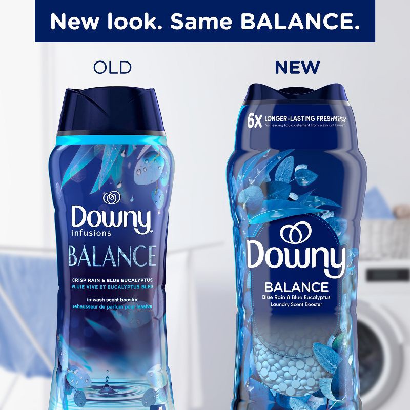slide 3 of 12, Downy Infusions Balance Crisp Rain & Blue Eucalyptus In-Wash Scent Booster Beads - 30.1oz, 30.1 oz