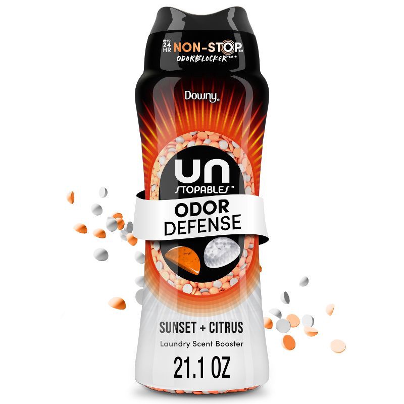 slide 1 of 14, Downy Unstopables Fusions Sunset + Citrus Laundry Additive Beads - 21.1oz: Odor Control, Spill-Resistant Lid, Bleach-Free, 21.1 oz