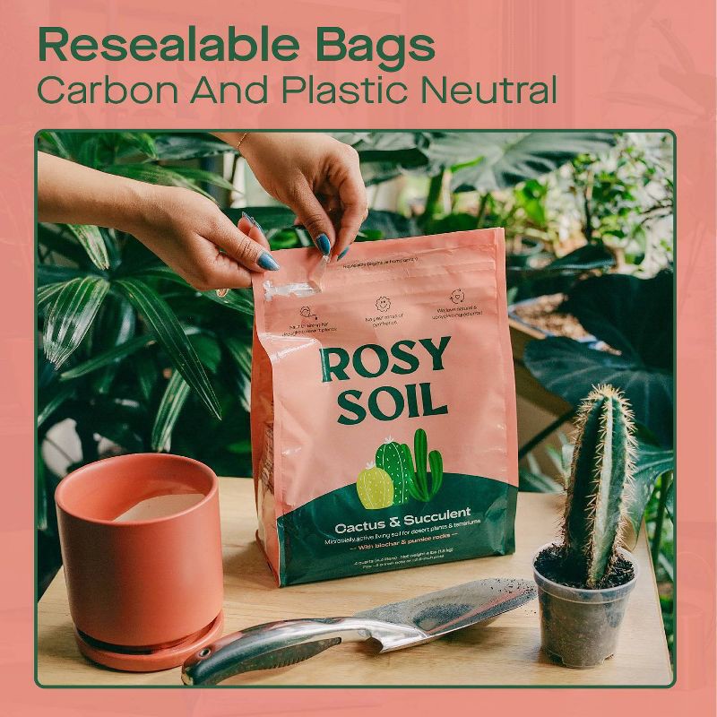 slide 6 of 9, Rosy Soil 4qt Cactus & Succulent Mix Potting Soil: Organic Blend for Indoor Plants, Moisture Control, Peat-Free, 4 qt
