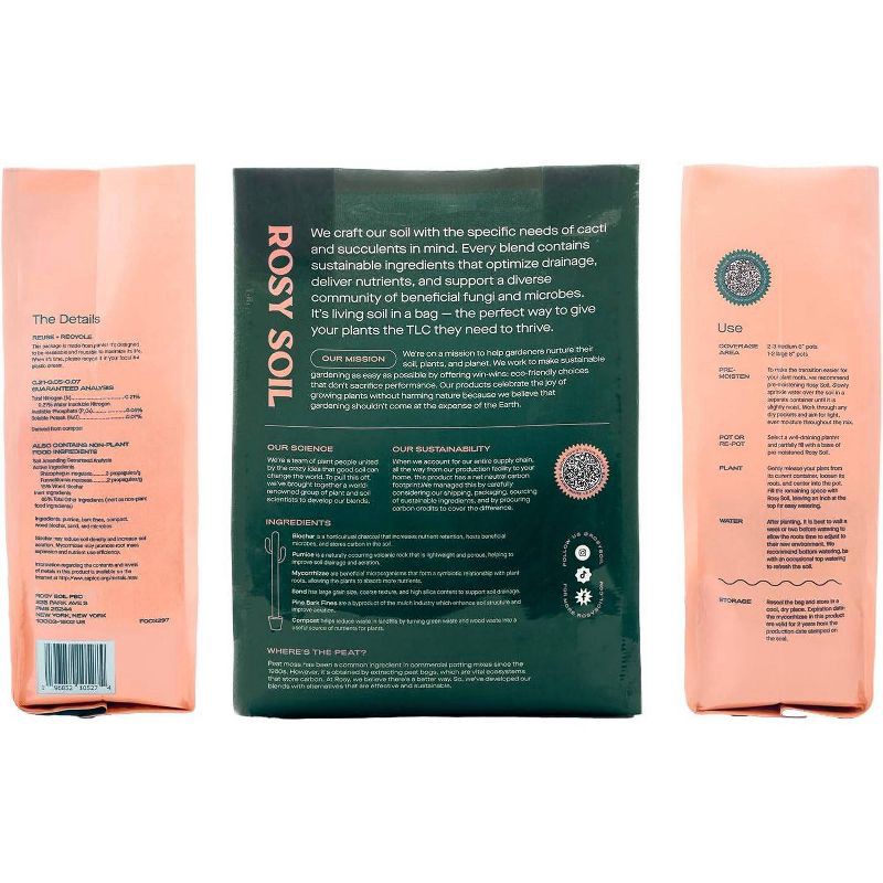 slide 9 of 9, Rosy Soil 4qt Cactus & Succulent Mix Potting Soil: Organic Blend for Indoor Plants, Moisture Control, Peat-Free, 4 qt