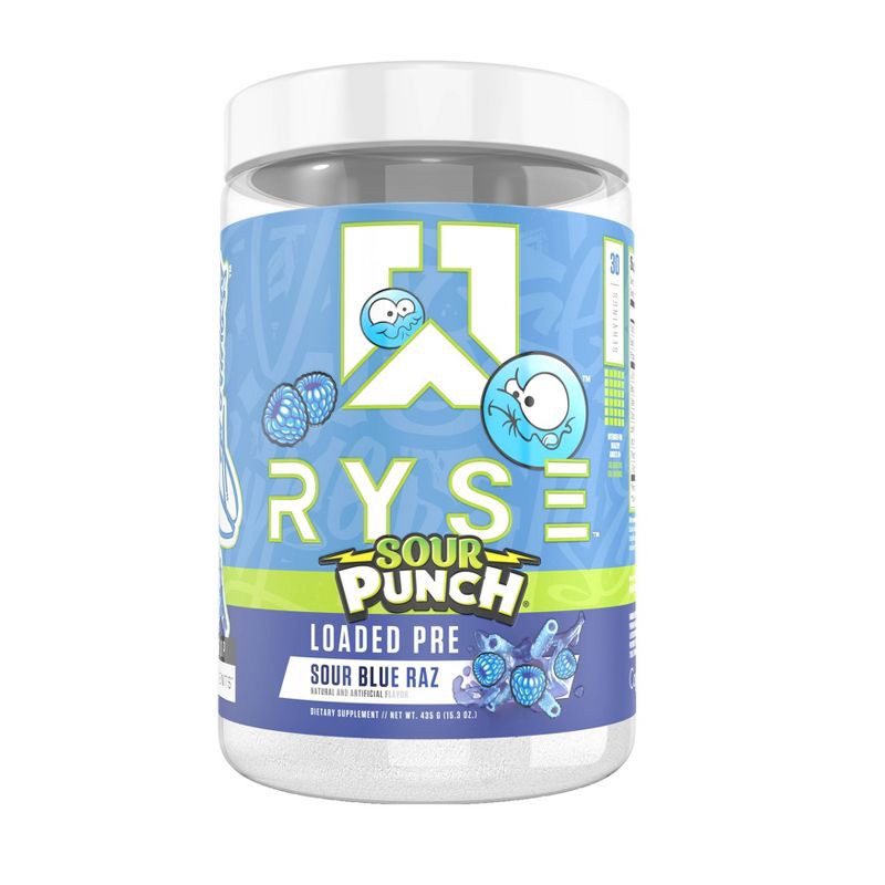 slide 1 of 1, RYSE Core Loaded Pre Workout Energy Supplement Powder - Sour Punch Blue Raspberry: Energy, Endurance Boost, Dieting and Sports Supplements, 1 ct