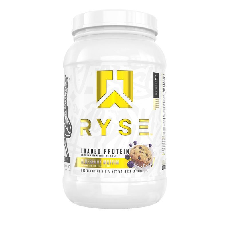 slide 1 of 1, RYSE Loaded Protein Powder - Blueberry Muffin: Whey Isolate, 25g Protein, Muscle Growth, 25 gram