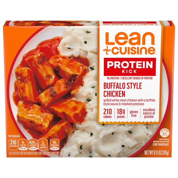 slide 1 of 9, Lean Cuisine Frozen Meal Buffalo Style Chicken, Protein Kick Microwave Meal, Microwave Chicken Dinner, Frozen Dinner for One, 8.5 oz