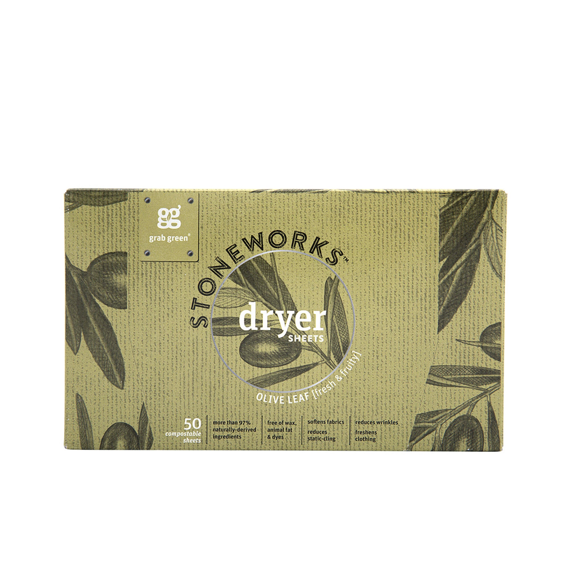 slide 1 of 1, Grab Green Stoneworks Dryer Sheets - Olive Leaf, 50 ct