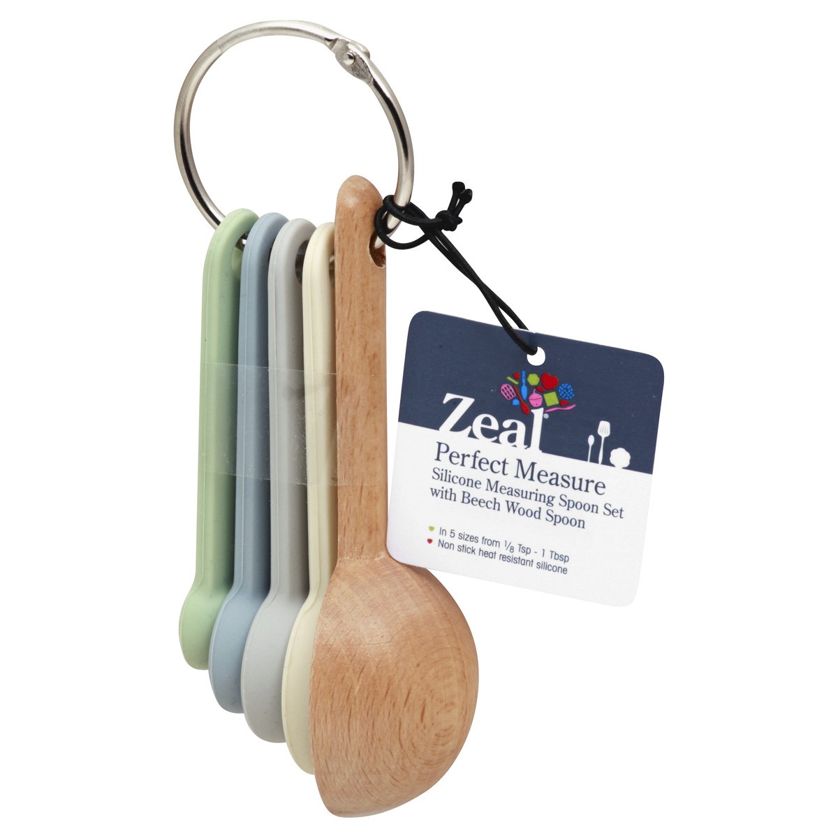 slide 10 of 11, Zeal Silicone Measuring Spoon Set with Beech Wood Spoon 1 ea, 1 ct