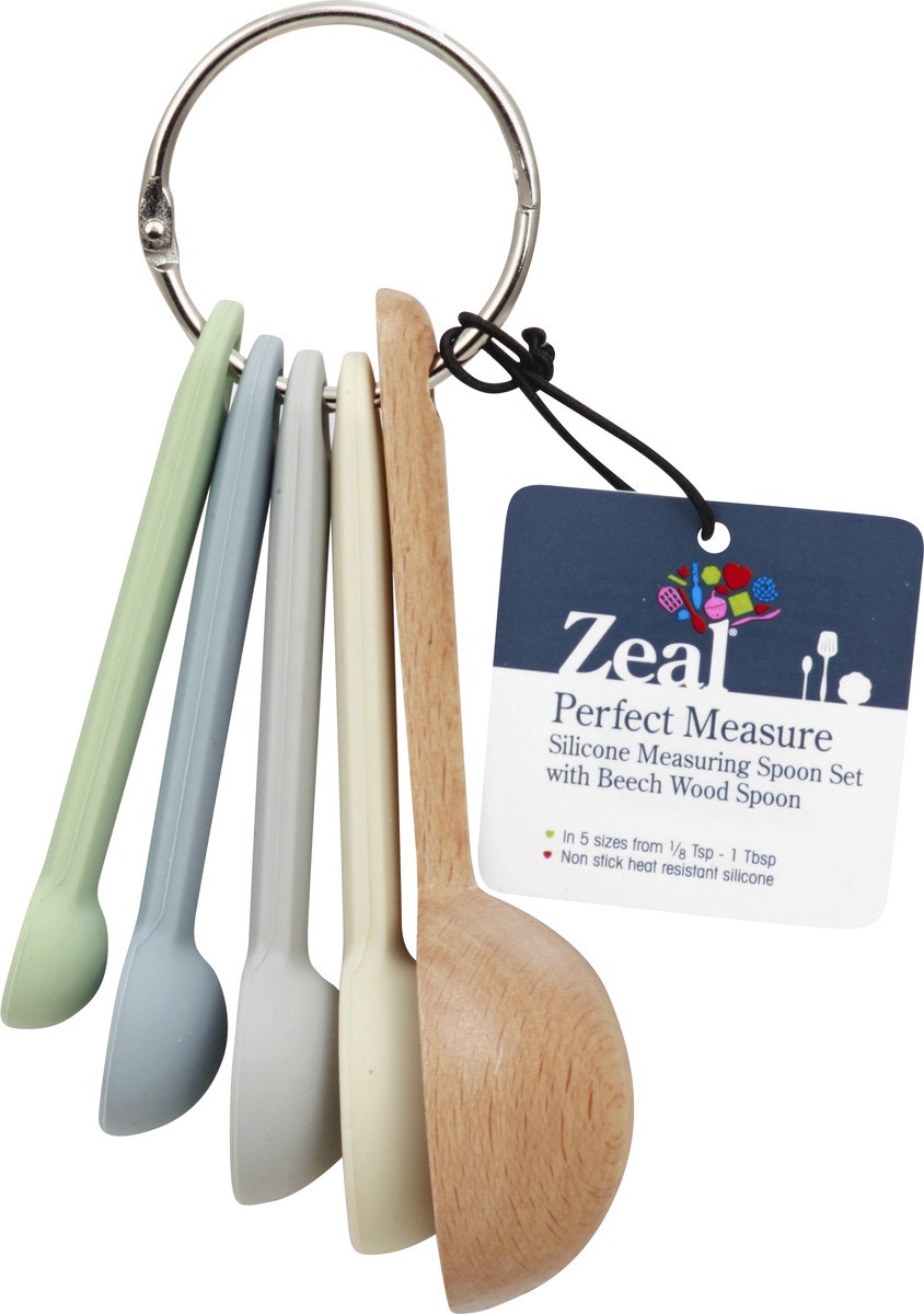 slide 3 of 11, Zeal Silicone Measuring Spoon Set with Beech Wood Spoon 1 ea, 1 ct