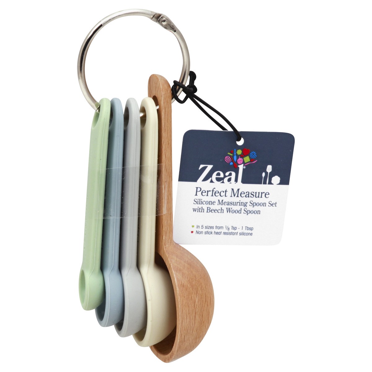 slide 8 of 11, Zeal Silicone Measuring Spoon Set with Beech Wood Spoon 1 ea, 1 ct