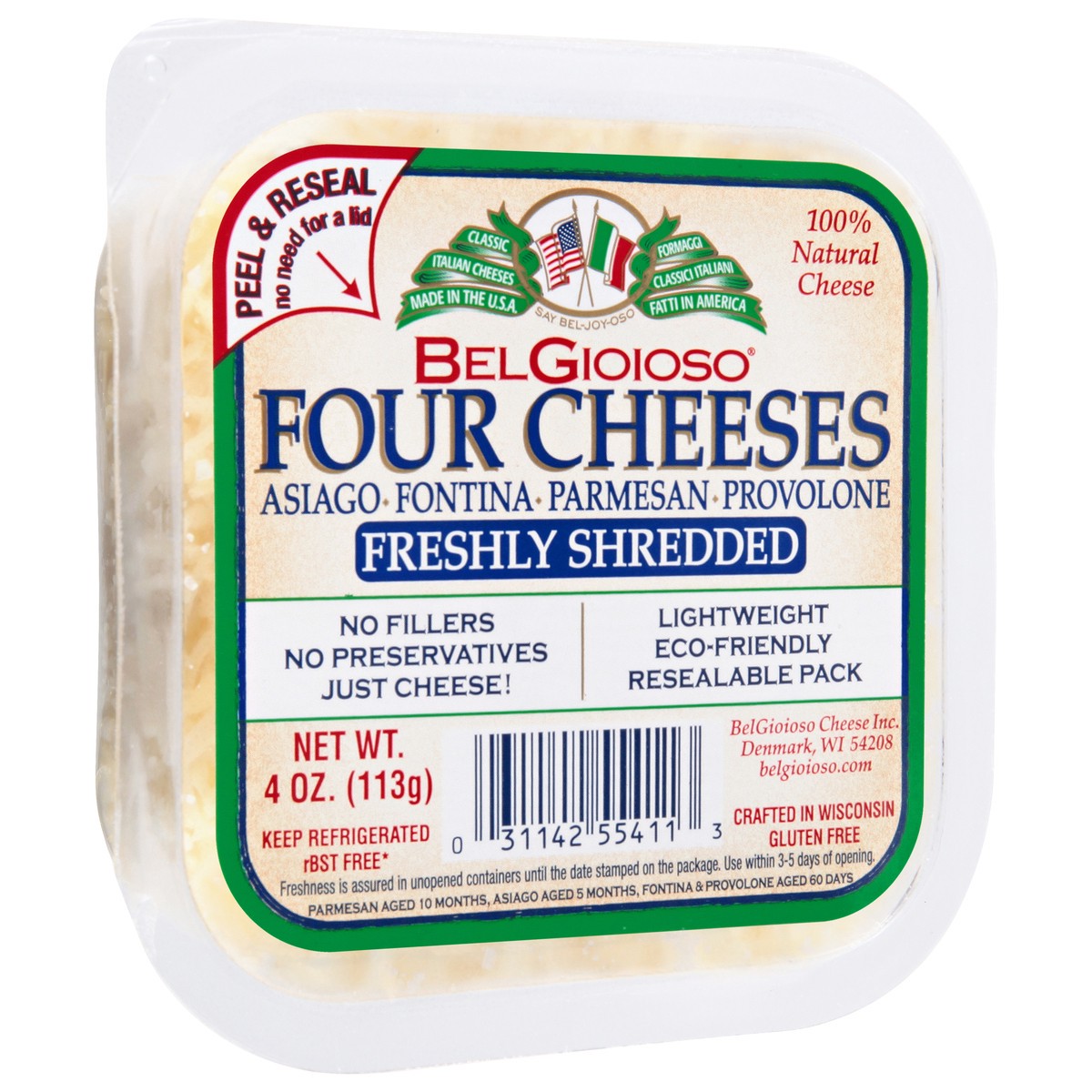 slide 2 of 9, BelGioioso Four Cheeses, Freshly Shredded, 4 Ounce, 