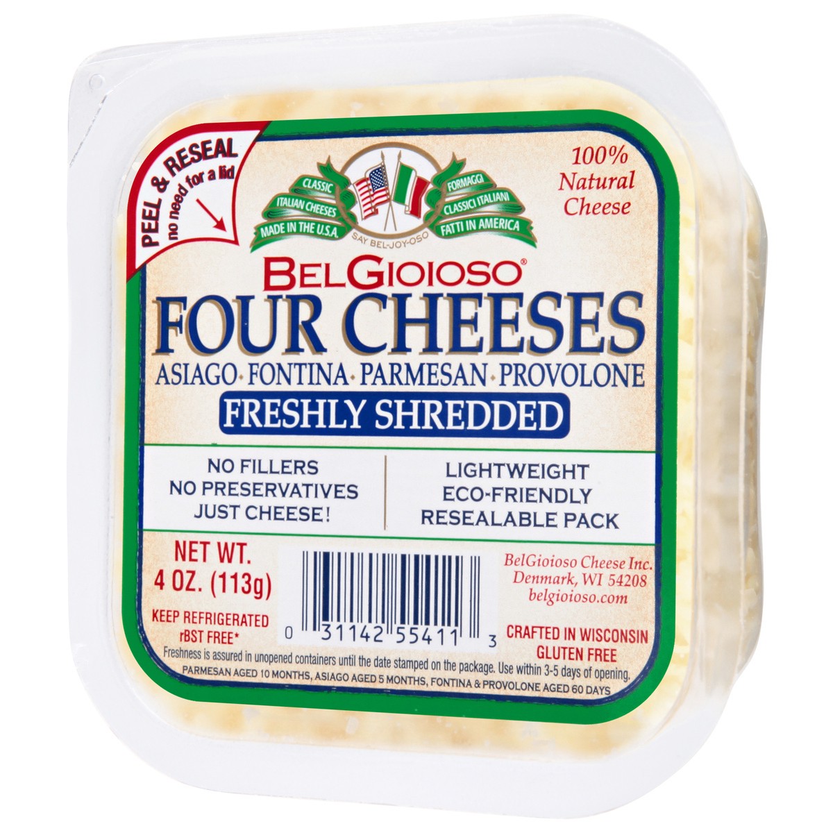 slide 3 of 9, BelGioioso Four Cheeses, Freshly Shredded, 4 Ounce, 