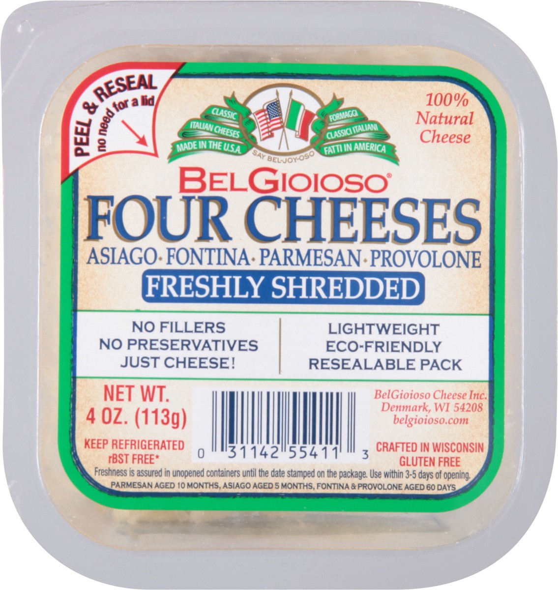 slide 6 of 9, BelGioioso Four Cheeses, Freshly Shredded, 4 Ounce, 