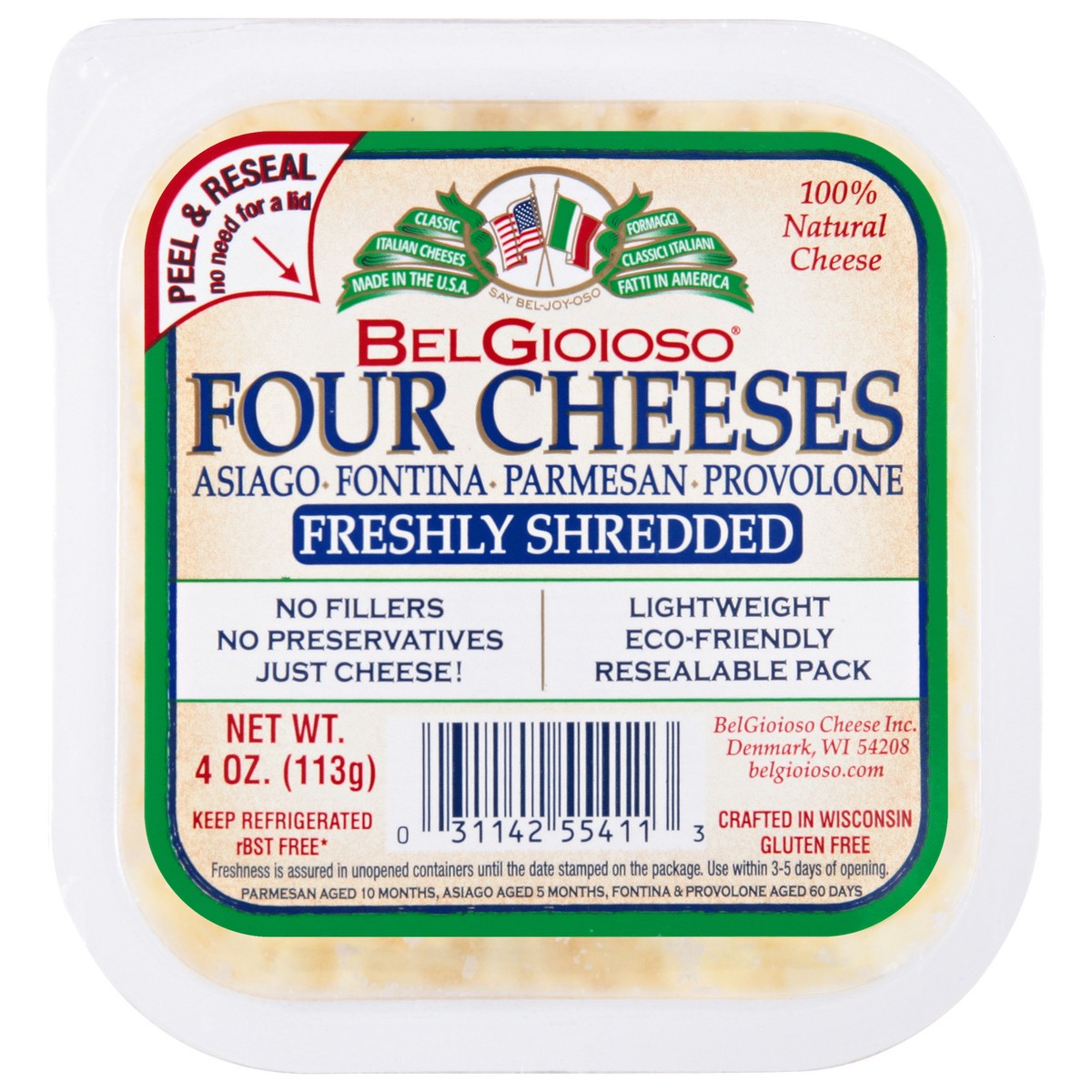 slide 1 of 9, BelGioioso Four Cheeses, Freshly Shredded, 4 Ounce, 