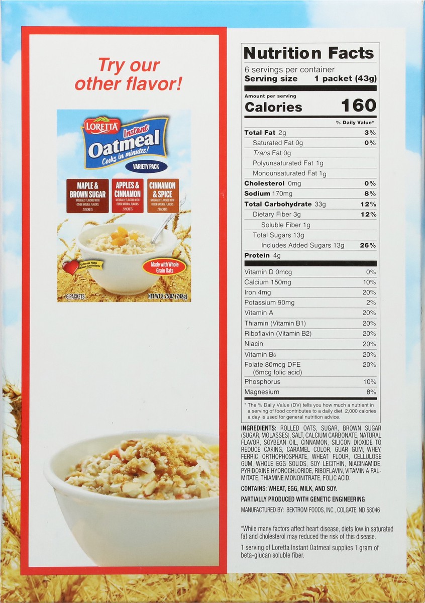 slide 5 of 9, Loretta Instant Maple & Brown Sugar Oatmeal 6 Packets, 6 ct