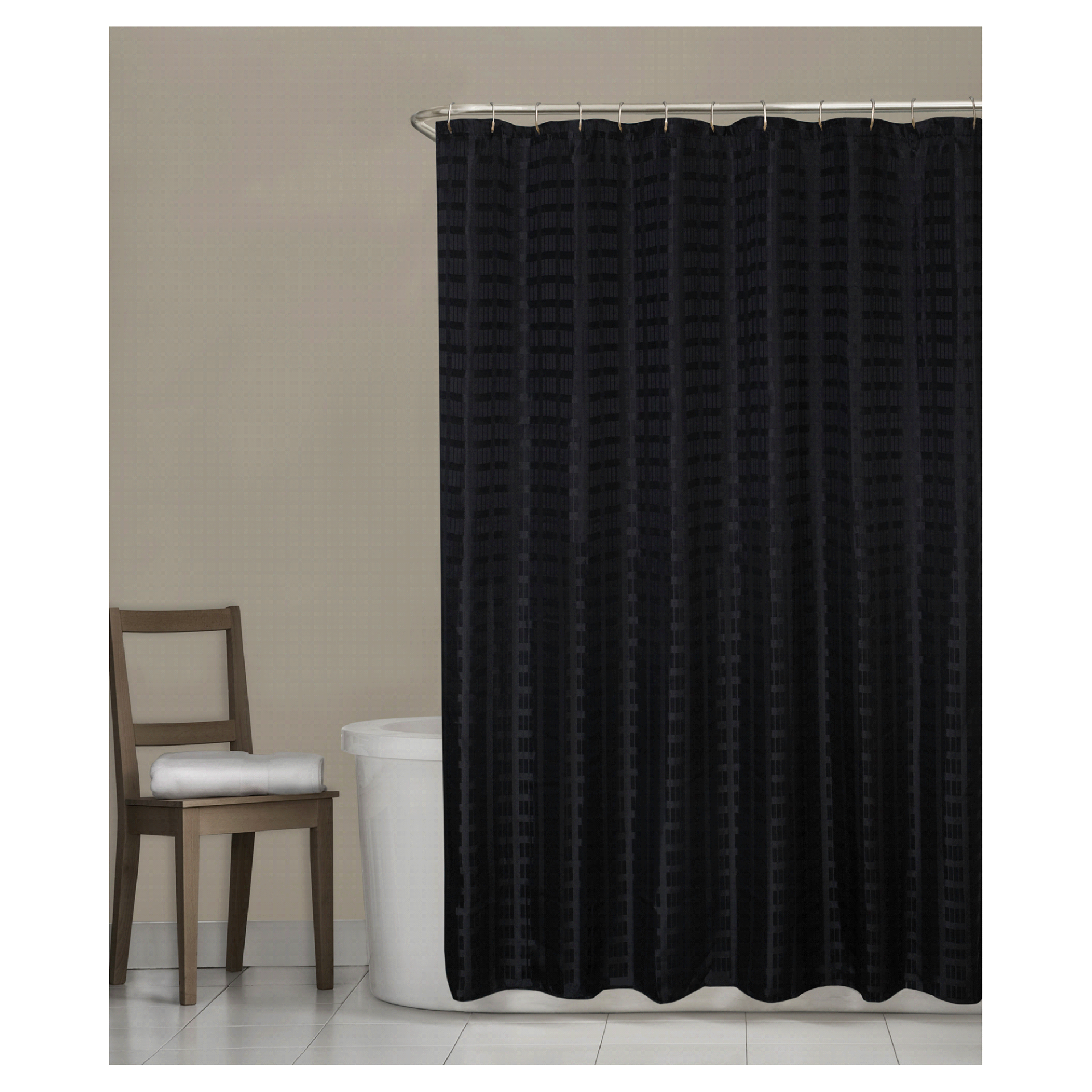 slide 1 of 1, Room & Retreat Madison Fabric Shower Curtain, Black, 1 ct