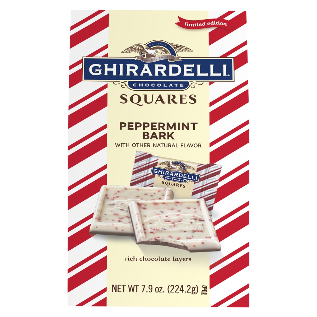 slide 1 of 9, GHIRARDELLI Peppermint Bark Chocolate Squares, 7.9 oz Bag, 1 ct