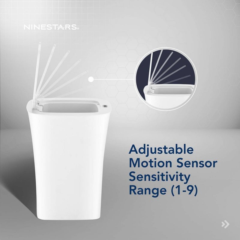 slide 3 of 8, Nine Stars 10L/2.6gal Motion Sensor & Water Resistant Trash Can White: Bathroom Trash Can with Lid, Smell Resistant, 10 liter; 2.6 gal