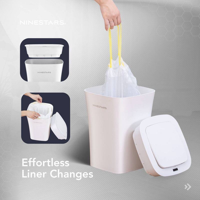 slide 4 of 8, Nine Stars 10L/2.6gal Motion Sensor & Water Resistant Trash Can White: Bathroom Trash Can with Lid, Smell Resistant, 10 liter; 2.6 gal