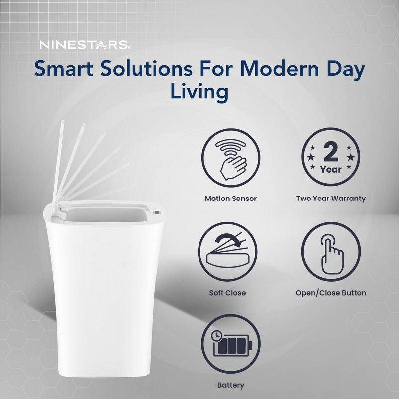 slide 7 of 8, Nine Stars 10L/2.6gal Motion Sensor & Water Resistant Trash Can White: Bathroom Trash Can with Lid, Smell Resistant, 10 liter; 2.6 gal