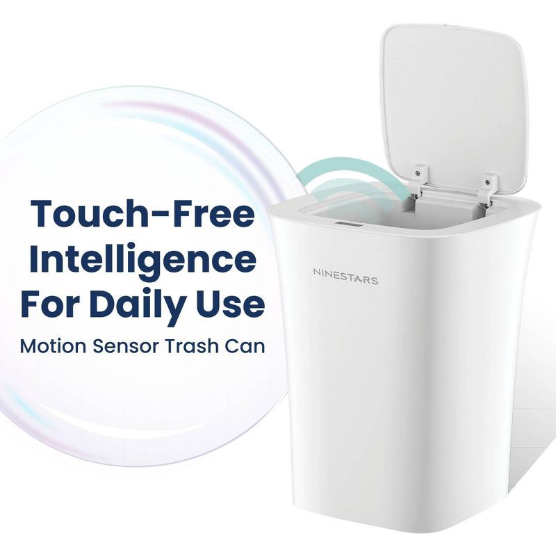 slide 8 of 8, Nine Stars 10L/2.6gal Motion Sensor & Water Resistant Trash Can White: Bathroom Trash Can with Lid, Smell Resistant, 10 liter; 2.6 gal