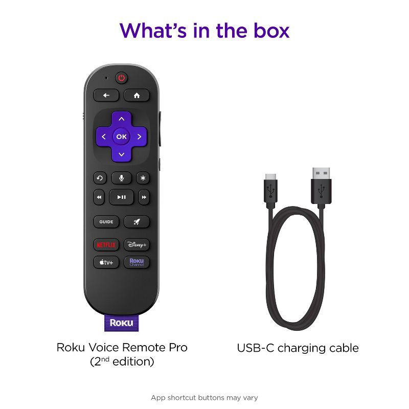 slide 4 of 9, Roku Voice Remote Pro (2nd Edition) Rechargeable replacement voice remote, backlit buttons, and hands-free voice controls, 1 ct