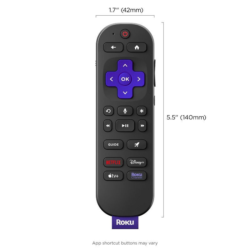 slide 9 of 9, Roku Voice Remote Pro (2nd Edition) Rechargeable replacement voice remote, backlit buttons, and hands-free voice controls, 1 ct