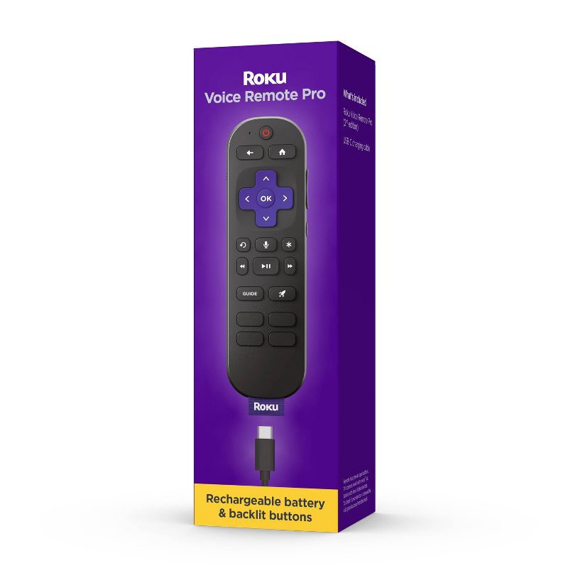 slide 1 of 9, Roku Voice Remote Pro (2nd Edition) Rechargeable replacement voice remote, backlit buttons, and hands-free voice controls, 1 ct