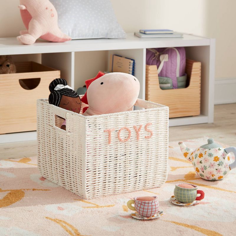 slide 2 of 3, Kids' Large Woven Toys Storage Basket White - Pillowfort™, 1 ct