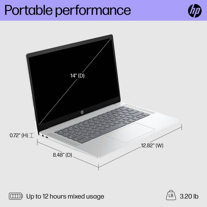 slide 13 of 14, HP Inc. HP 14" Chromebook - Intel Processor - 4GB RAM - 64GB Flash Storage - Silver (14a-nf0002tg), 1 ct