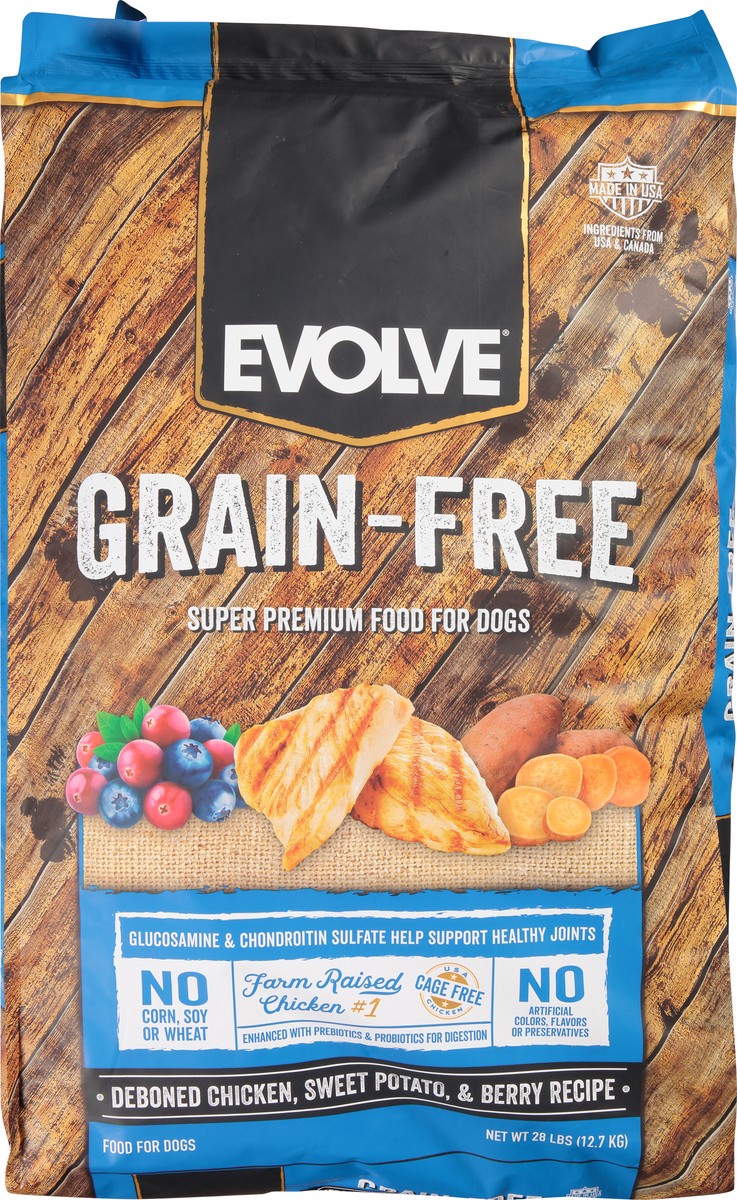 slide 7 of 11, Evolve Super Premium Grain-Free Deboned Chicken, Sweet Potato, & Berry Recipe Food for Dogs 28 lb, 28 lb