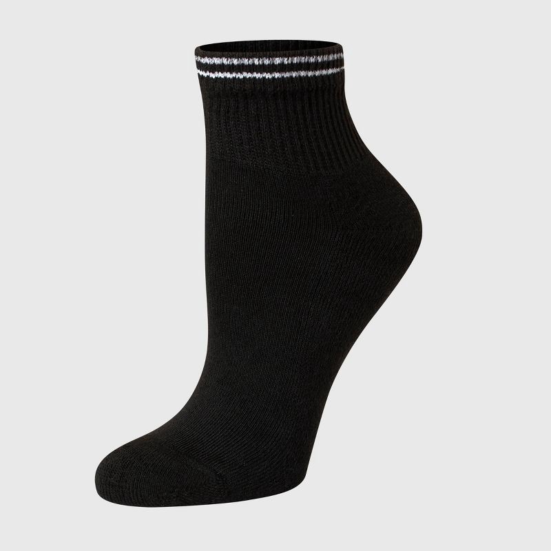 slide 2 of 4, Hanes Women's Striped Cushioned 6pk Ankle Socks - Black/White 5-9: Knit Midweight, 4-Way Stretch, Cushioned Sole, 6 ct