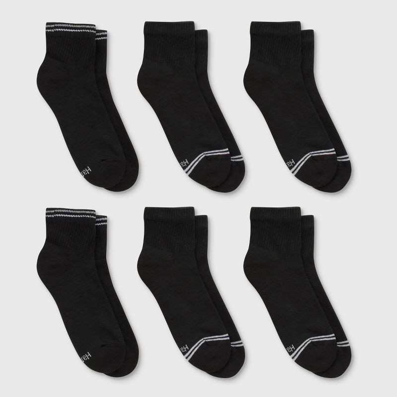 slide 3 of 4, Hanes Women's Striped Cushioned 6pk Ankle Socks - Black/White 5-9: Knit Midweight, 4-Way Stretch, Cushioned Sole, 6 ct