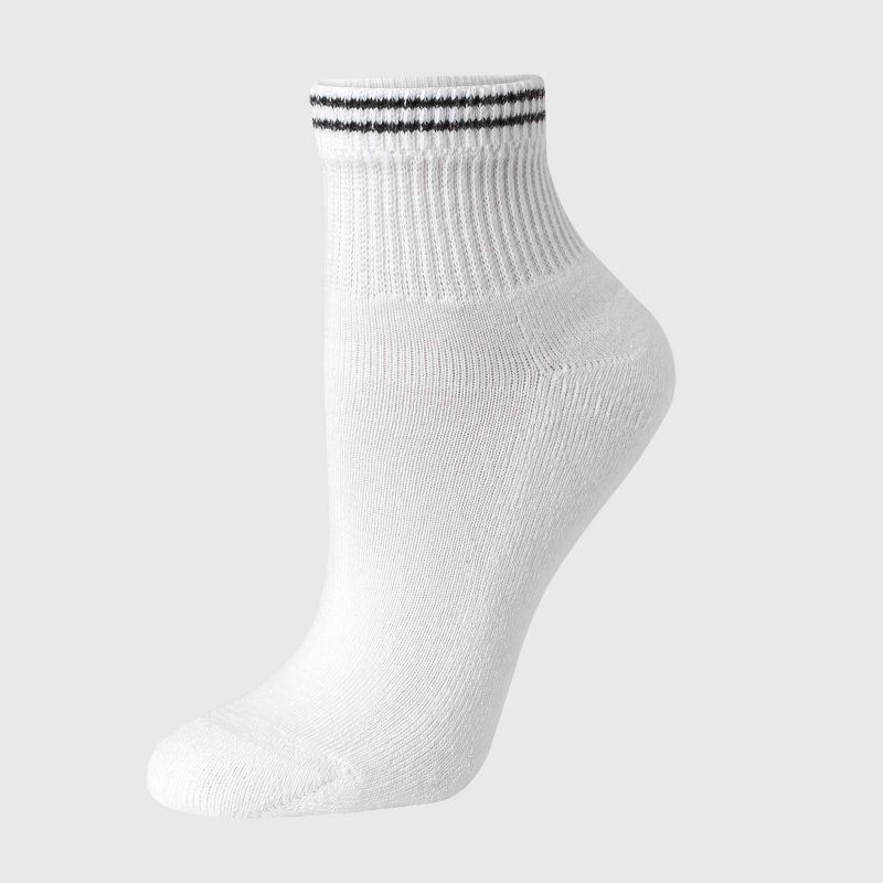 slide 2 of 4, Hanes Women's Striped Cushioned 6pk Ankle Socks - White/Pink/Black 5-9: Midweight Knit, Cushioned Sole, 4-Way Stretch, 6 ct