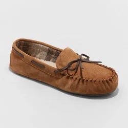 Men's Topher Moccasin Slippers - Goodfellow & Co™ Chestnut 9: Suede Upper, Indoor/Outdoor TPR Outsole, Slip-On Design