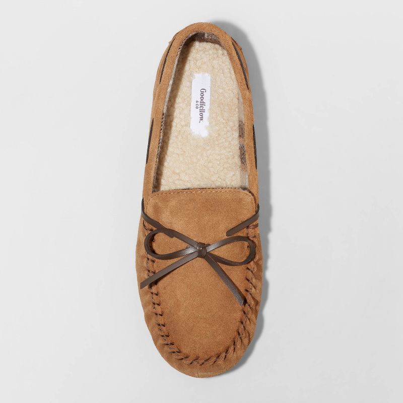 slide 3 of 4, Men's Topher Moccasin Slippers - Goodfellow & Co™ Chestnut 12: Indoor/Outdoor Sole, Breathable Suede, 1 ct
