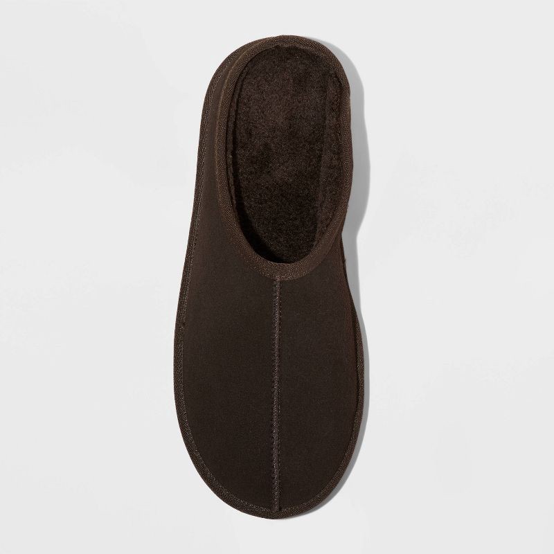 slide 3 of 3, Men's Cruz Genuine Suede Clog Slippers - Goodfellow & Co™ Dark Brown 10: Slip-On Indoor/Outdoor Slides, 1 ct