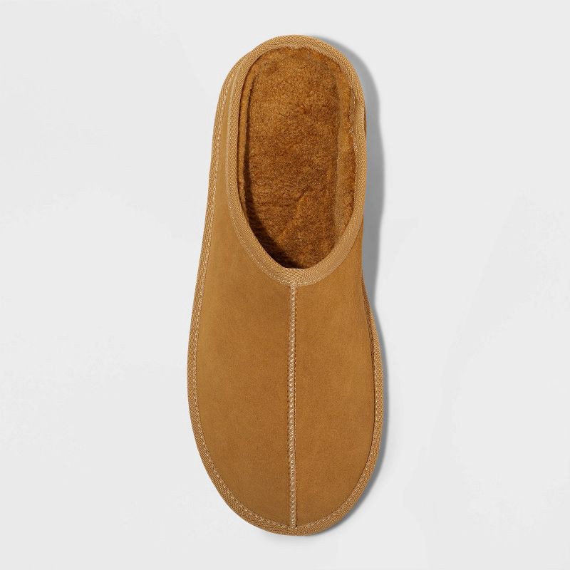 slide 3 of 3, Men's Cruz Genuine Suede Clog Slippers - Goodfellow & Co™ Brown 7: Slip On, Cushioned Footbed, 1 ct