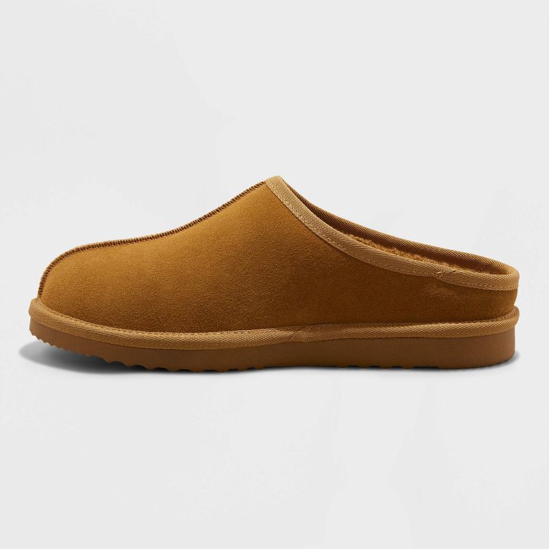 slide 2 of 3, Men's Cruz Genuine Suede Clog Slippers - Goodfellow & Co™ Brown 8: Slip-On, Cushioned Footbed, 1 ct