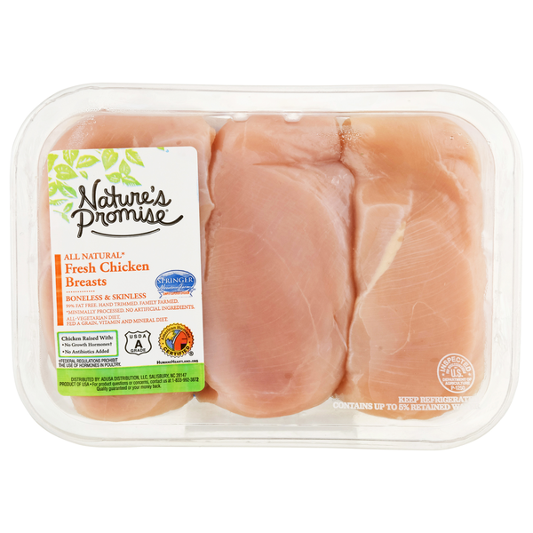 slide 1 of 1, Nature's Promise Natural Boneless Skinless Chicken Breasts Fresh, per lb