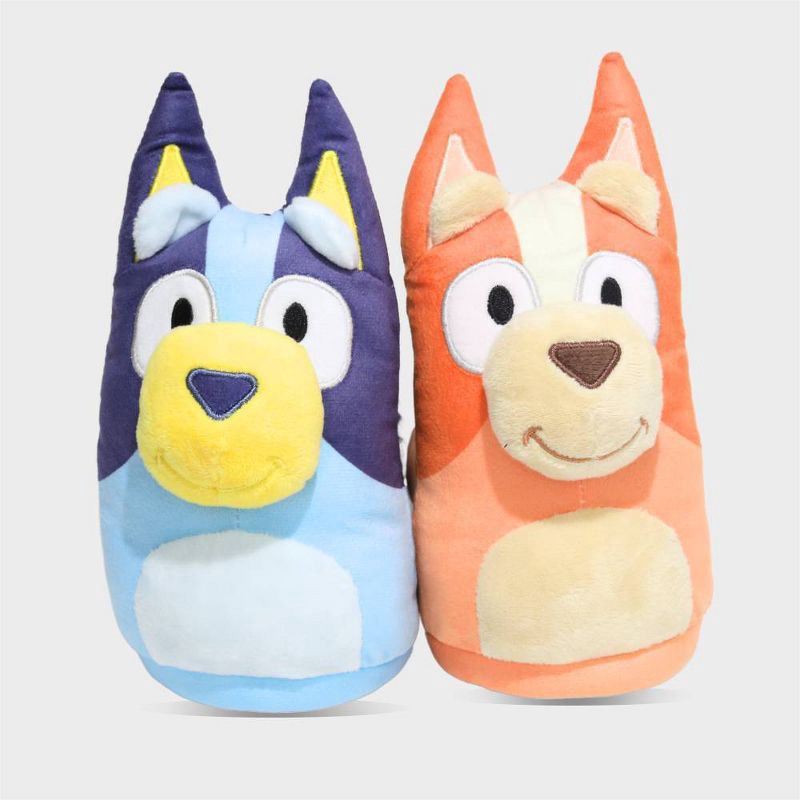 slide 4 of 6, Bluey & Bingo Big Kids' 3D Head Slippers - Blue/Orange 2-3: Lightweight Slip-On, Closed Round Toe, Textured Outsole, 1 ct