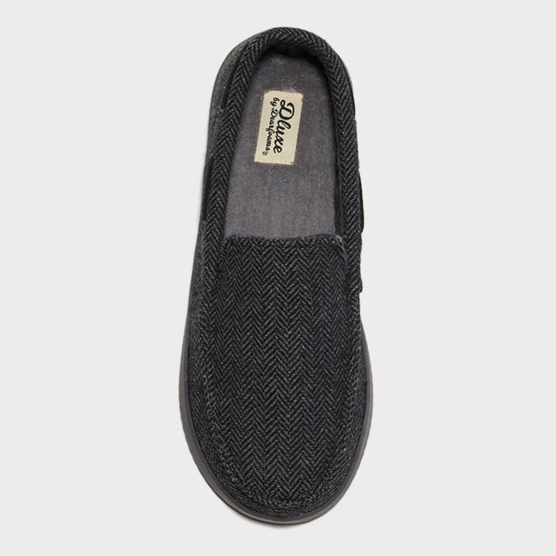 slide 3 of 4, dluxe by dearfoams Men's Herringbone Moc Slippers - Black L: Cushioned Insole, Indoor/Outdoor Outsole, Machine Washable, 1 ct