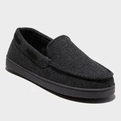 dluxe by dearfoams Men's Herringbone Moc Slippers - Black L: Cushioned Insole, Indoor/Outdoor Outsole, Machine Washable