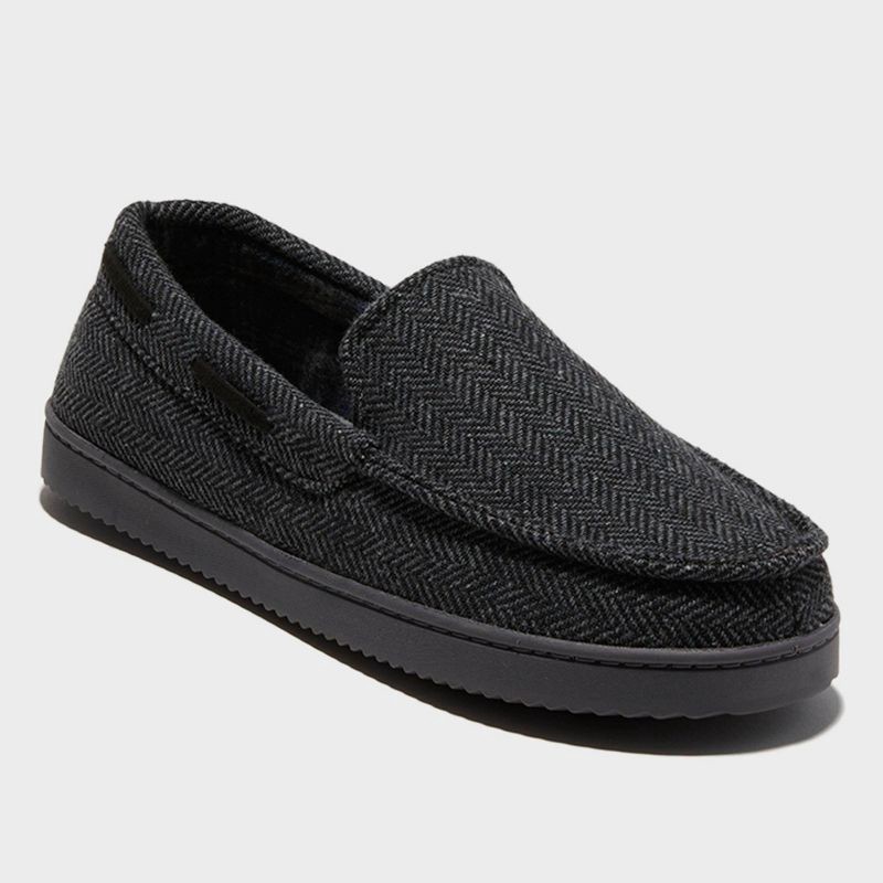 slide 1 of 4, dluxe by dearfoams Men's Herringbone Moc Slippers - Black XL: Indoor/Outdoor, Cushioned Insole, 1 ct