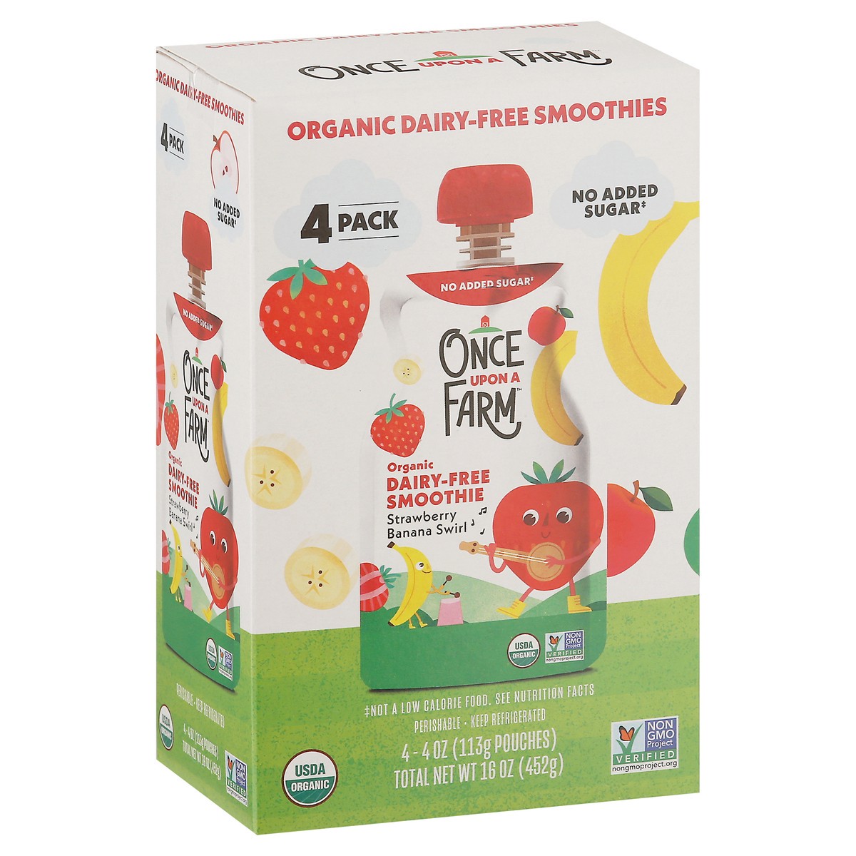 slide 2 of 9, Once Upon a Farm 4 Pack Organic Dairy Free Strawberry Banana Swirl Smoothie 4 - 4 oz Pouches, 4 ct