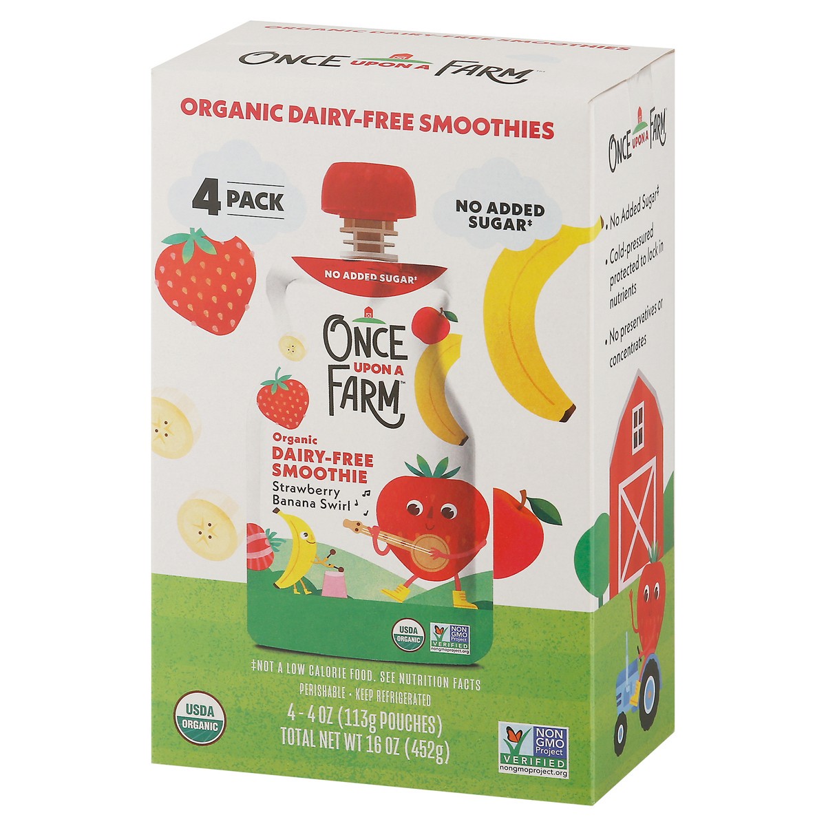 slide 3 of 9, Once Upon a Farm 4 Pack Organic Dairy Free Strawberry Banana Swirl Smoothie 4 - 4 oz Pouches, 4 ct