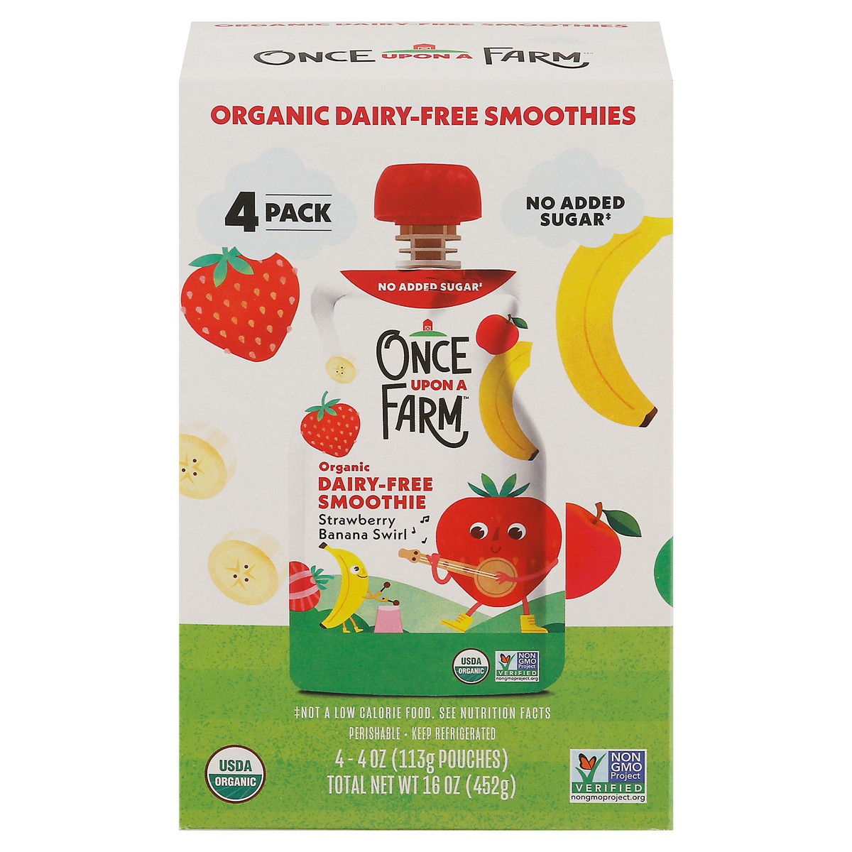 slide 1 of 9, Once Upon a Farm Organic Dairy-Free Strawberry Banana Swirl Smoothie, 4 Pack - 4 oz Pouches, 4 ct; 4 oz
