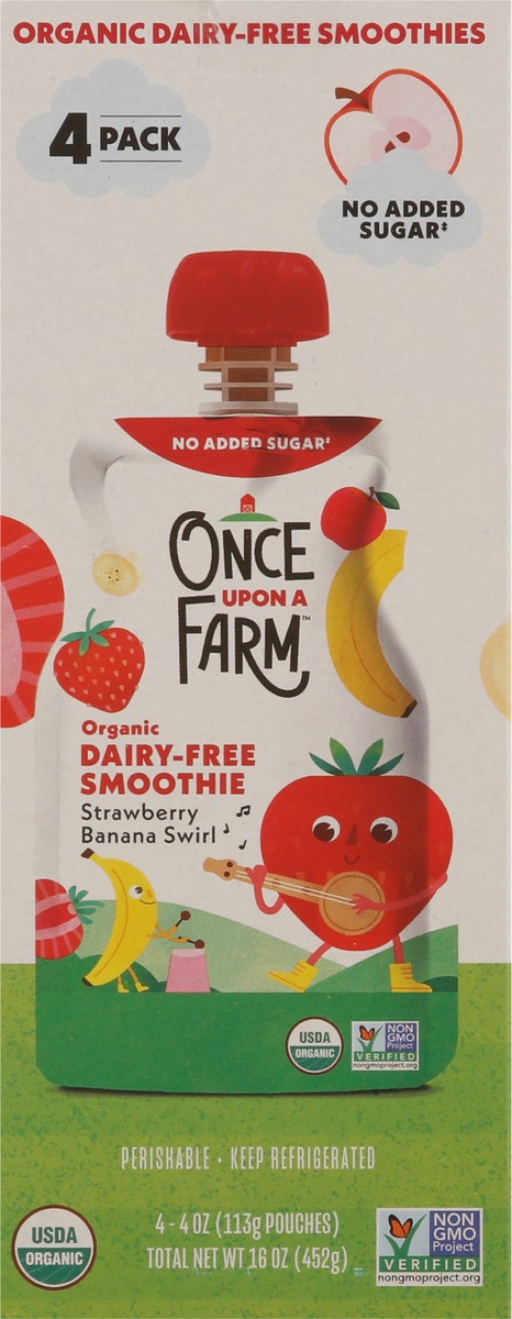 slide 7 of 9, Once Upon a Farm 4 Pack Organic Dairy Free Strawberry Banana Swirl Smoothie 4 - 4 oz Pouches, 4 ct