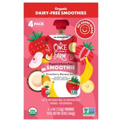 Once Upon a Farm Organic Dairy-Free Strawberry Banana Swirl Smoothie, 4 Pack - 4 oz Pouches