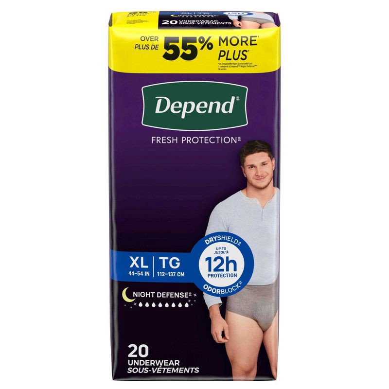 slide 2 of 9, Depend Night Defense Incontinence Underwear - Men's - XL, 1 ct