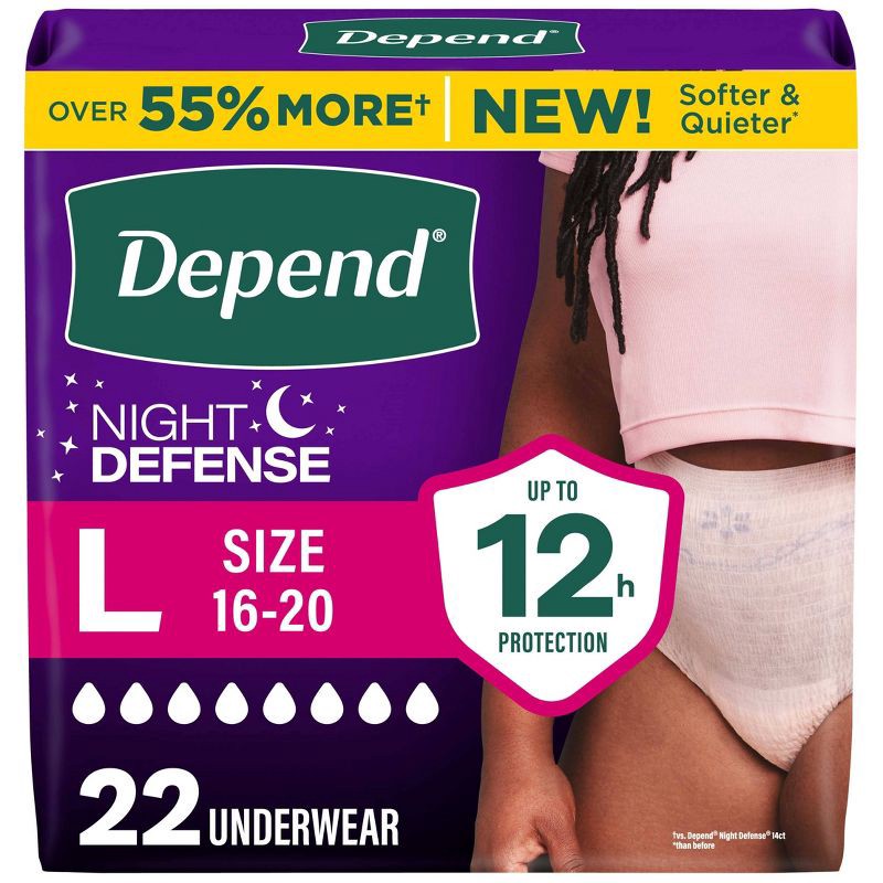 slide 1 of 11, Depend Night Defense Incontinence Underwear - Women's - Large, SM