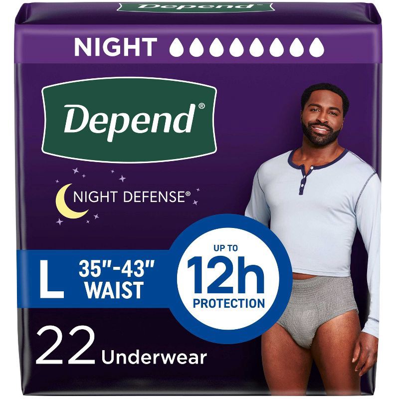 slide 1 of 8, Depend Night Defense Incontinence Underwear - Men's - Large, 1 ct