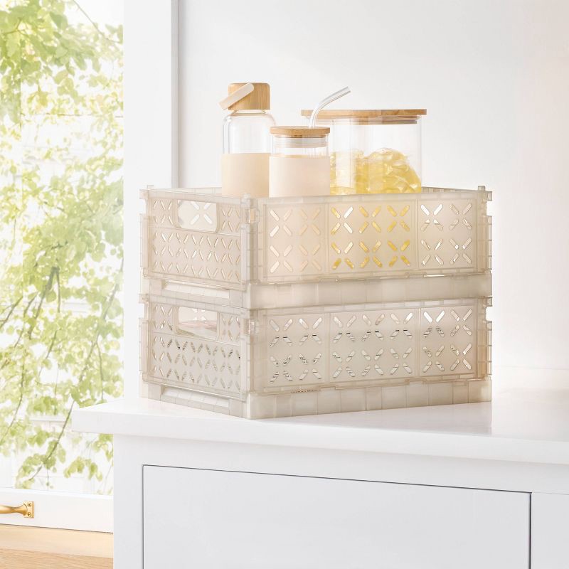 slide 2 of 3, Rectangular Plastic Foldable Medium Crate Gray - Brightroom™, 1 ct